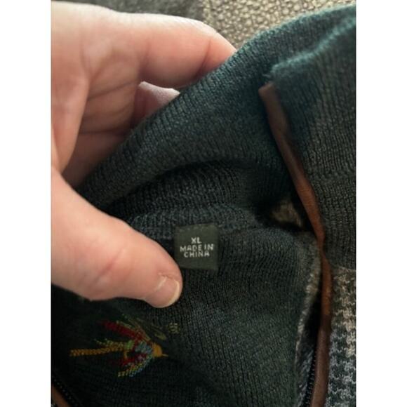 Orvis Hunter Green Gray Houndstooth Merino Wool Knit  Pullover Sweater Mens XL - Picture 4 of 8